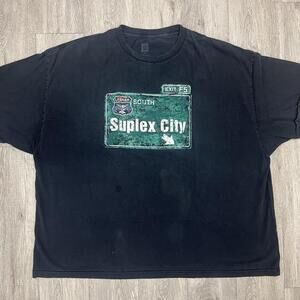 WWE Suplex City T-Shirt Black 4XL Mens Vintage Wrestling Tee with Graphic Print,
